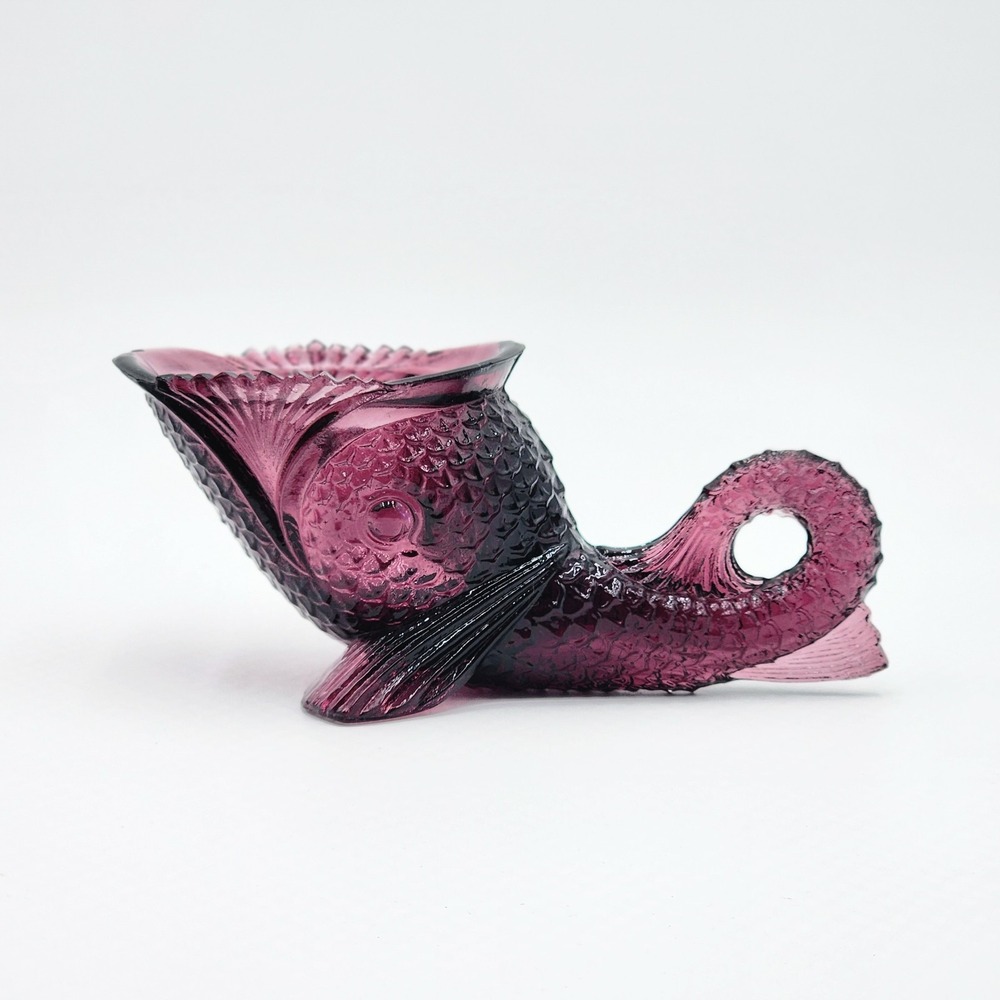 Kemple Glass Purple Carnival Glass Dolphin Candy Dish Trinket Bowl 7.25" Whimsy